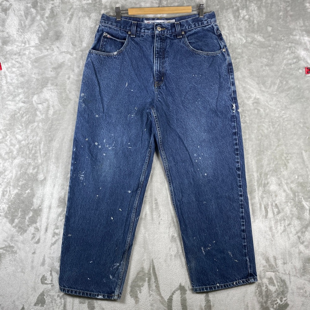 Vintage Anchor Blue Big Baggy Jeans fits 34x29 Blue Distressed Paint Splatter